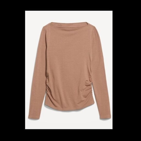 Old Navy Slit Neck with Side Ruching Top, Cotton/Modal, Driftwood, Large - Picture 1 of 10